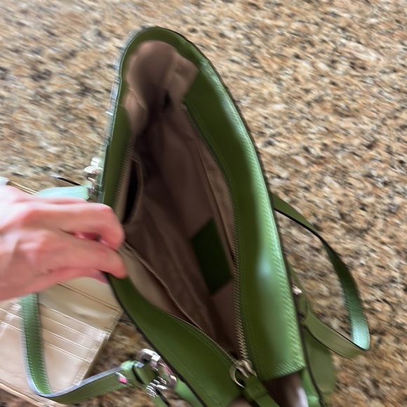 Green leather coach bag, wallet, and coordinating scarf. - Picture 3 of 5